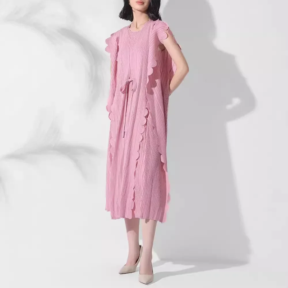 Pleats Pleated Dress New 2024 Women's Fall Niche Ruffled Temperament Loose Thin Mid-length Skirt Plus Size Women Clothing