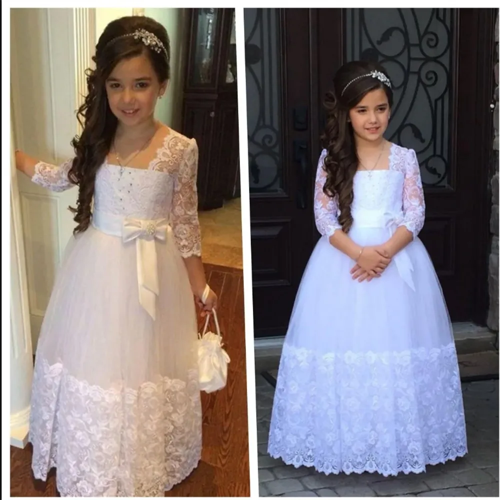 

Kids Flower Girls Dresses Appliques Floor Length for Wedding Prom Gowns Birthday Party First Communion Dress