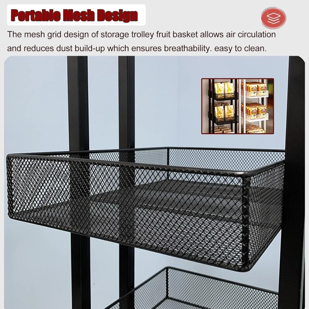 عربة الوجبات الخفيفة المتنقلة مع 4 أرفف للاستخدام المنزلي والمطبخ والمتجر المريح