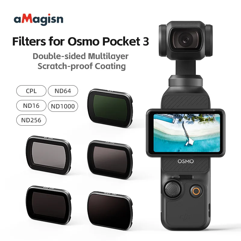 For DJI Osmo Pocket 3 Strong Magnetic Lens HD Filter Set CPL ND16 ND64 ND256 ND1000 Anti-scrach Aluminum Aloy Frame Camera Kit