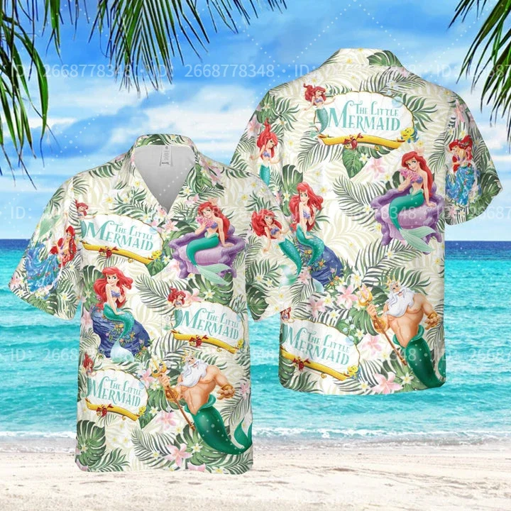 The Little Mermaid Hawaii Shirt Ariel Fashion short-sleeved shirt  Ariel and Friends Button Up Shirts Disney Hawaiian shirt