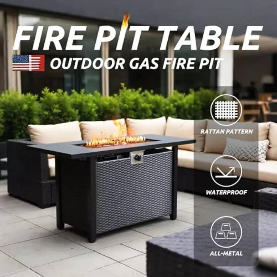 Propane Fire Pit Table Rectangle 43 Inch Outdoor Firepit for Patio, Balcony, Garden Stainless Steel Black Versatile Gas Fire Pi