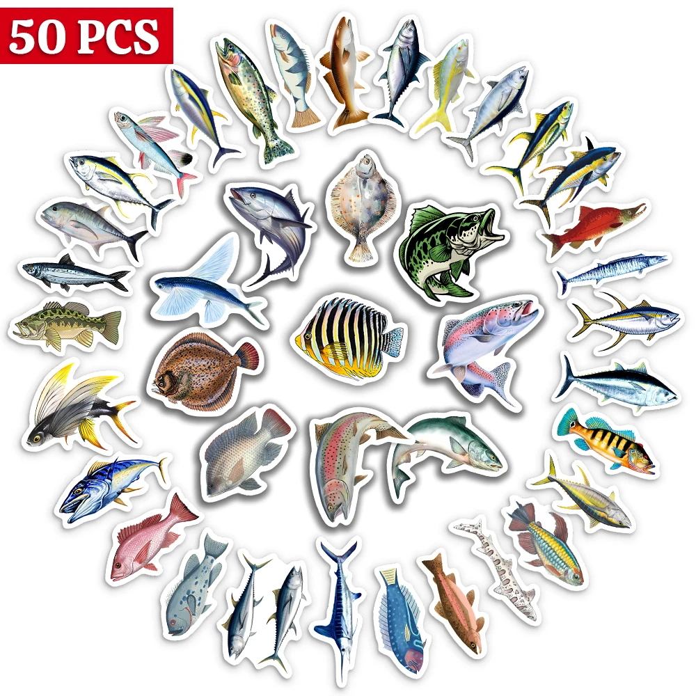 Kawaii Marine Animal Stickers for Child Cute Cartoon Tropical Flying fish Tuna Decals for Laptop Phone Suitcase Toys Waterproof