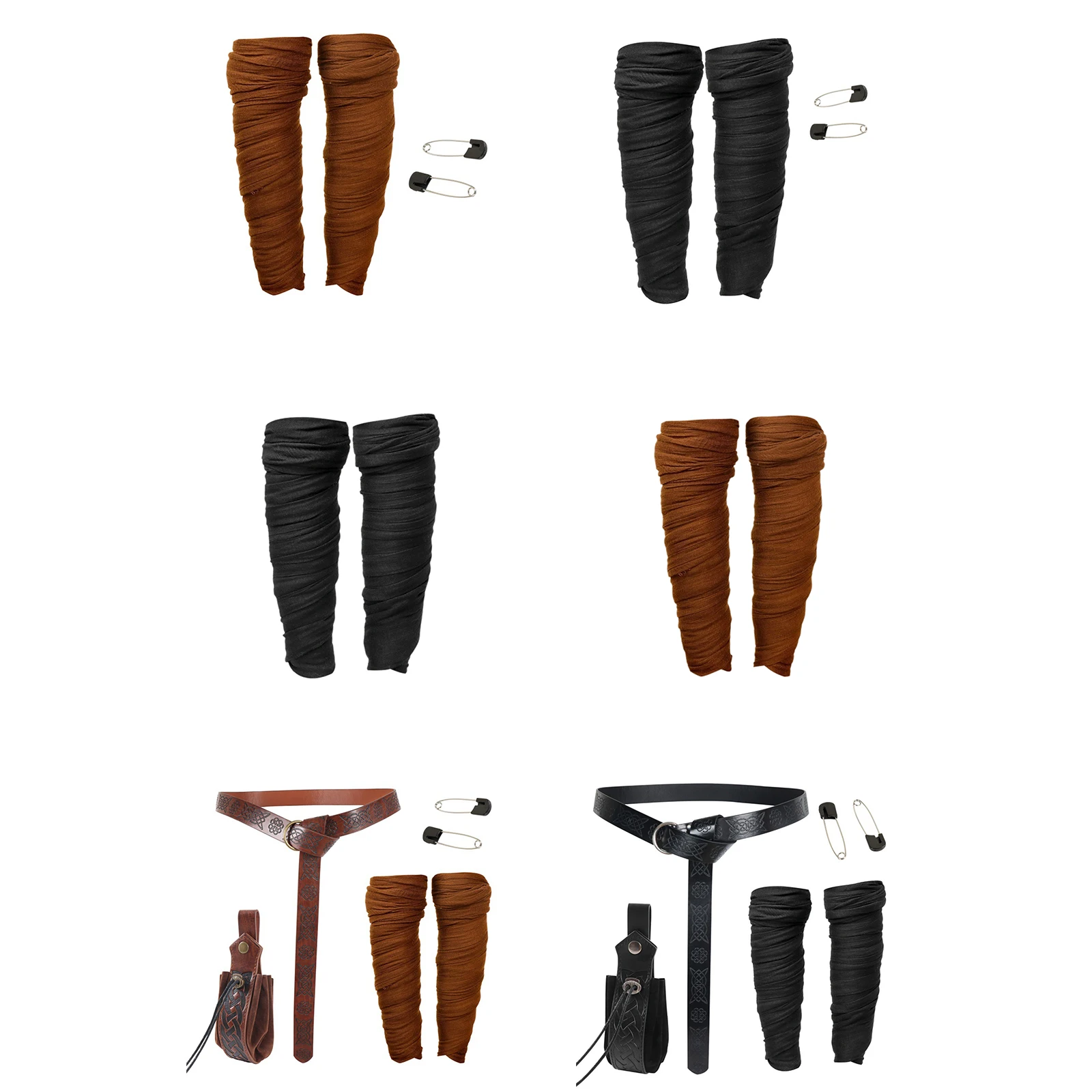 Medieval Pirate Leg Wraps with Safety Pins And Faux Leather Belt Pouch Costume Accessories for Themed Party Halloween Cosplay 3