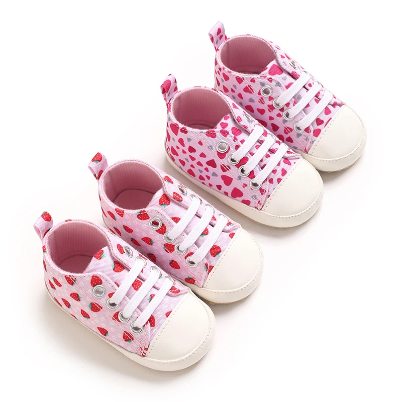 

0-18M New Baby Shoes Girls Classic Canvas Casual Sneakers Spring Newborn First Walker Toddler Soft Sole Non-Slip Walking Shoes