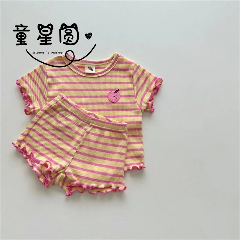 Infant Striped Suit Grape Fruit Walking Comfortable Versatile Two-Piece Set Girl's Clothing