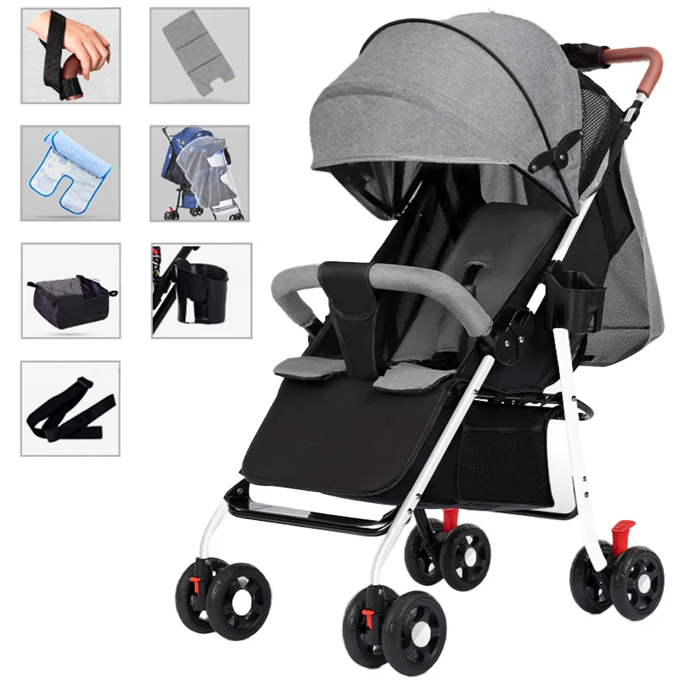 Leichter Kinderwagen, faltbarer Kinderwagen mit extra breitem Sitz, Sitz- und Liegefunktion, Ganzjahres-Regenschirm-Kinderwagen, tragbarer 4-Rad-Kinderwagen für Neugeborene, für Zuhause, Outdoor und