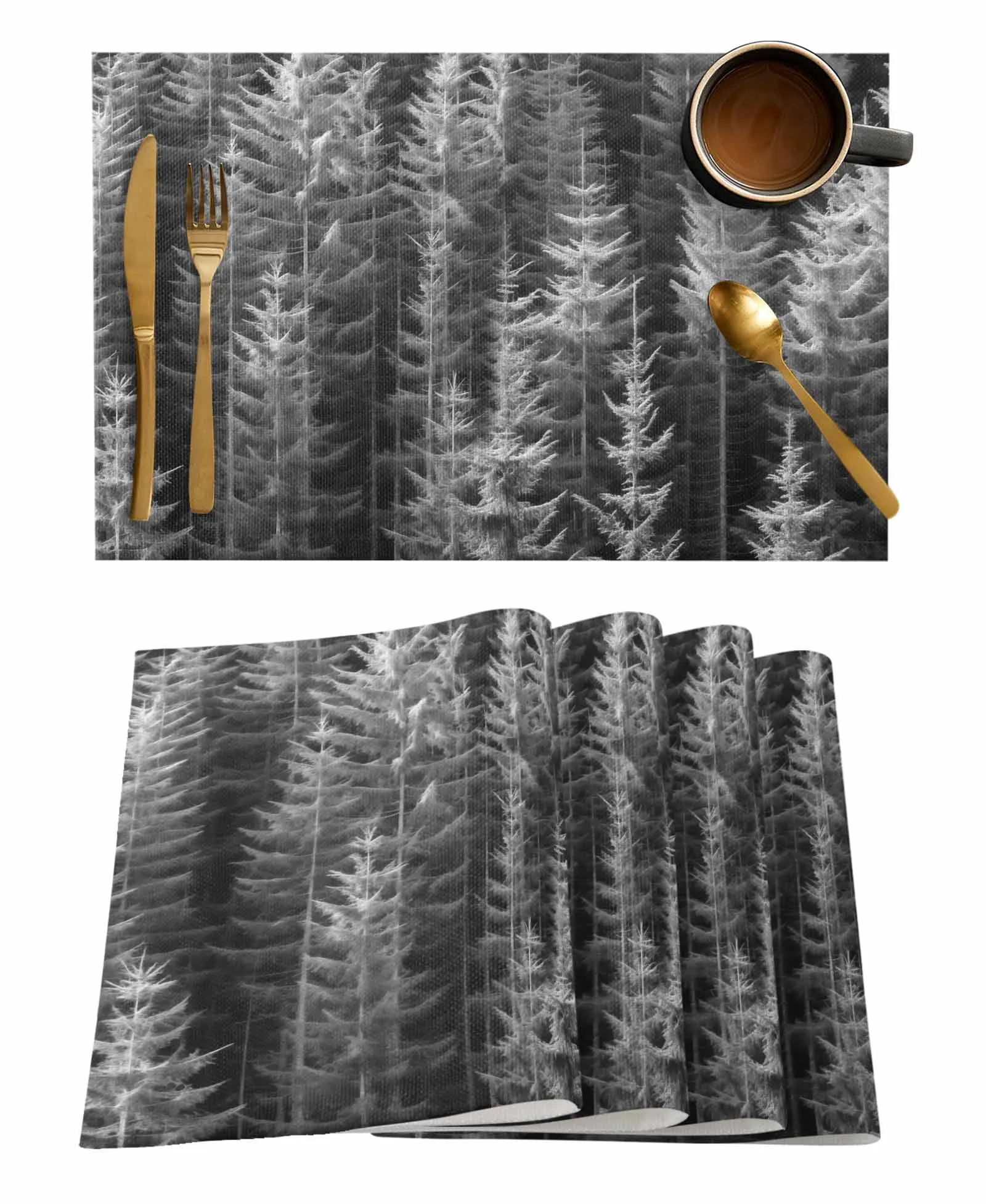 4/6 Pcs Summer Forest Pine Trees Placemat Kitchen Placemat Home Decoration Dining Table Mats Coffee Coaster Mat