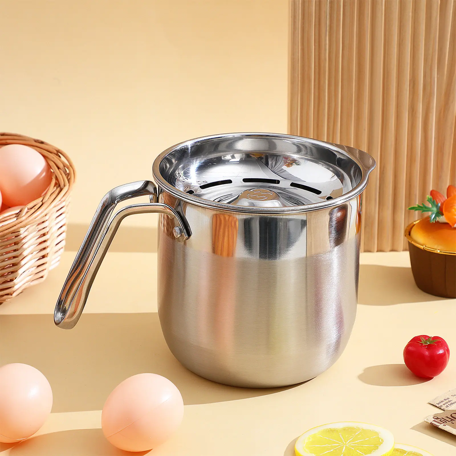 Stainless Steel Egg Yolk Separator with Large Capacity Deep Splash Proof Bucket V Shaped Drainage Hole Design for Fast Efficient