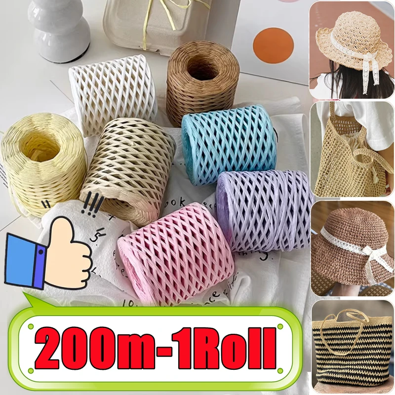

New 200M Hand-Knitted Crocheting Rafia Straw Paper Yarn DIY Handmade Summer Straw Sunhat Beach Bag Bouquet Decors Packing Rope