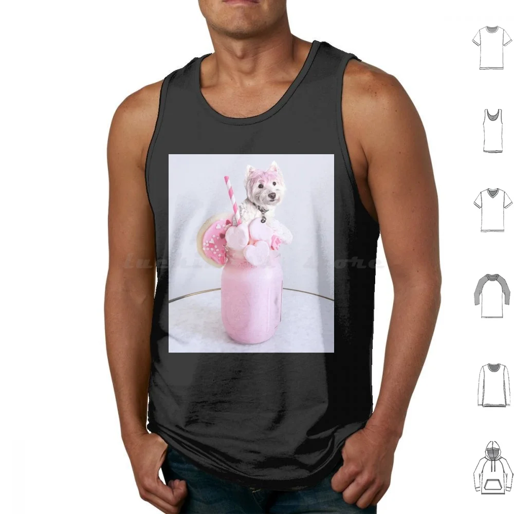 Westie Pink Marshmallow Shake Tank Tops Print Cotton Westie Dog Terrier Puppy White Cute West Highland Terrier Pet Westie