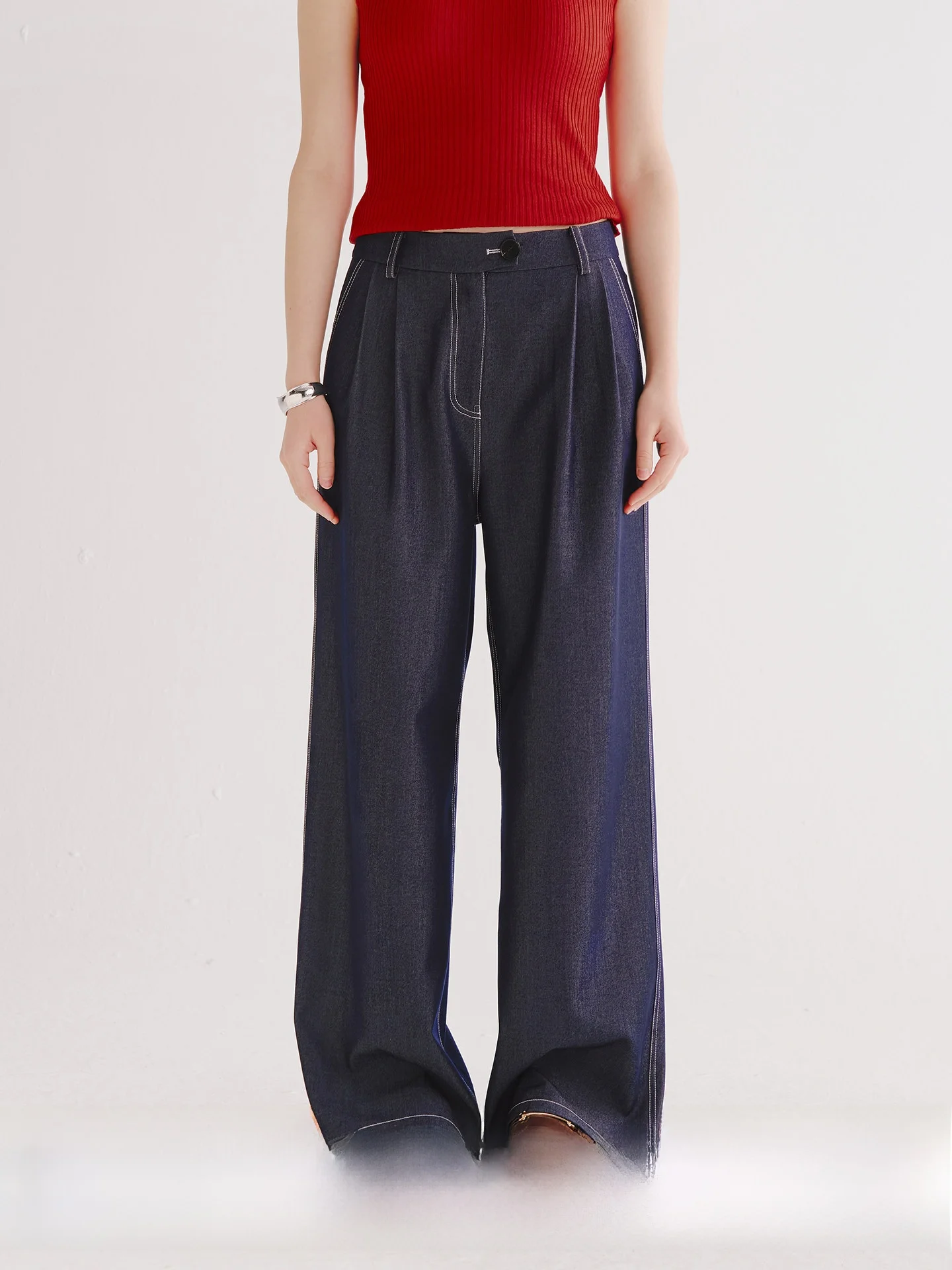 

Blue Tone Original Color Straight Leg Jeans Set Wide Leg Pants High Waist Long Trousers Ele Lady Commute Sle Spring Col...