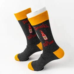 MYORED 1 pair of orange socks with brown bottom small red wine bottle cute cartoon pattern men's fashion trend stockings