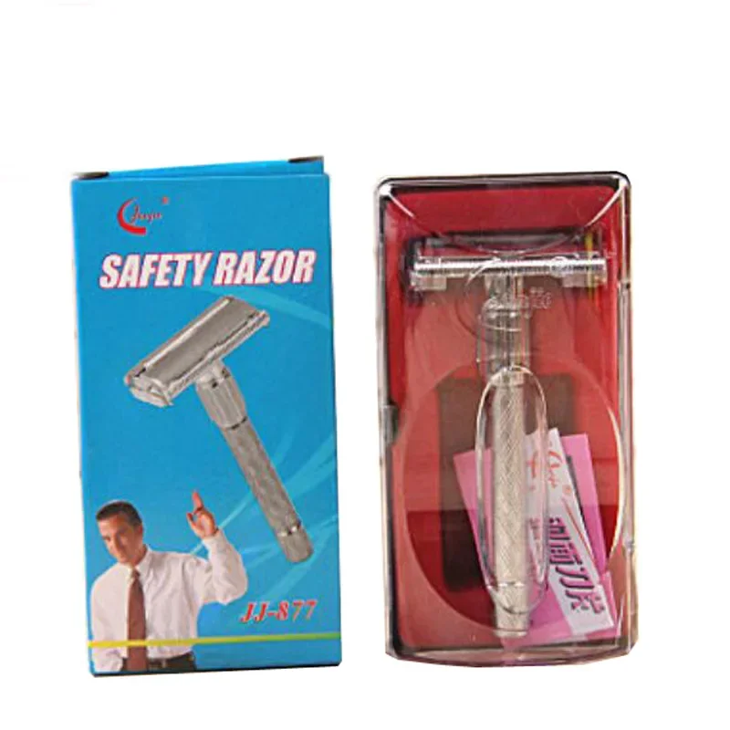 Prezzo basso JJ-877 Unisex classico manuale rasoio a doppio taglio lama per la depilazione del corpo rasoio per barba con custodia da viaggio