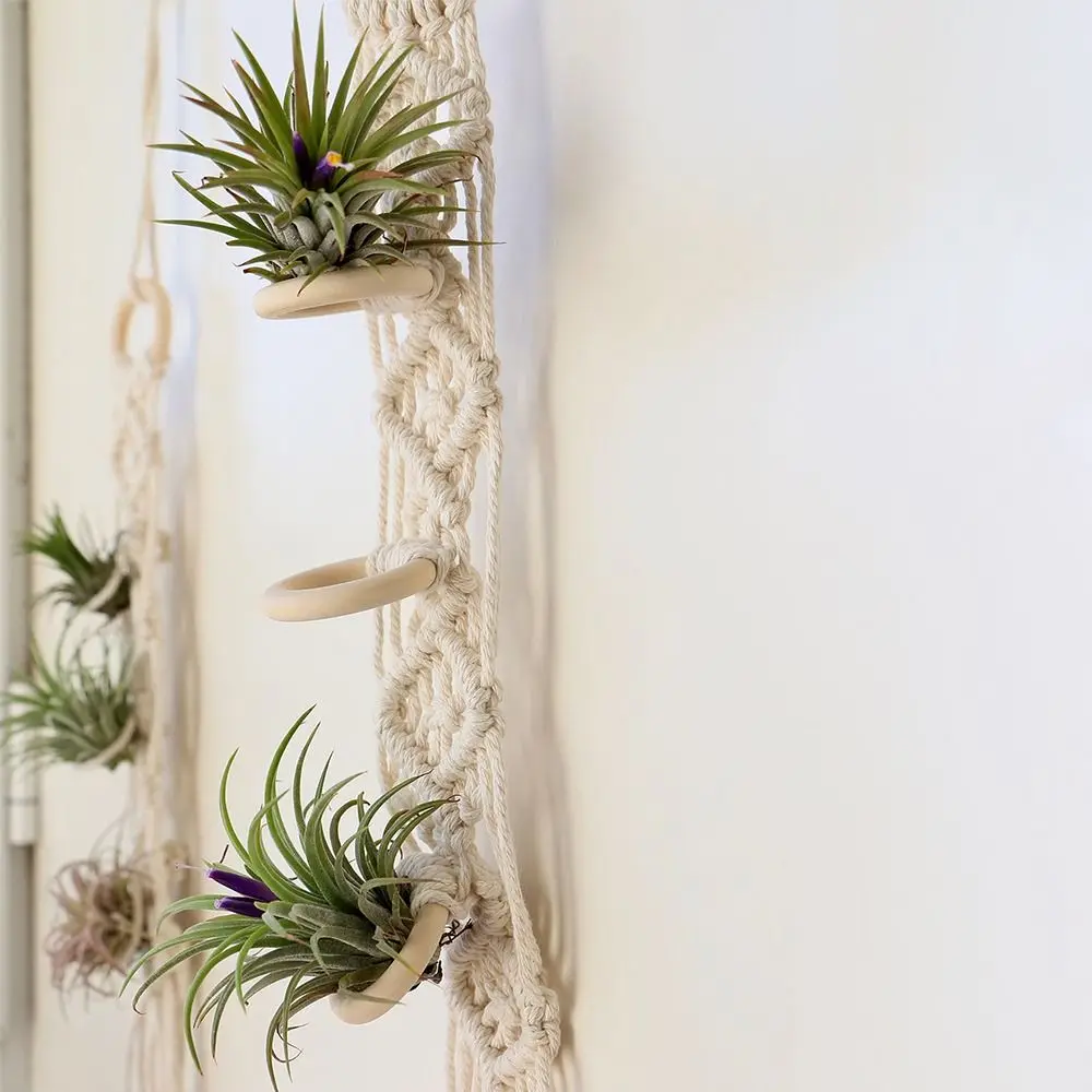 for Indoor Living Room Balcony Macrame Plant Hangers Handmade Beige Color Cotton Rope Hanging Planter