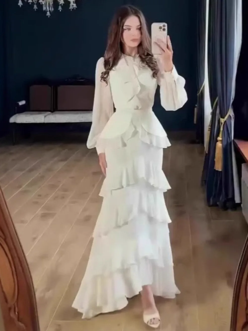 Women Dress Abaya Eid Ruffle Elegant Solid Cake Muslim Jalabiya Ramadan Vestidos Largos Party Arab Long Robe Morocco Kaftan 2026