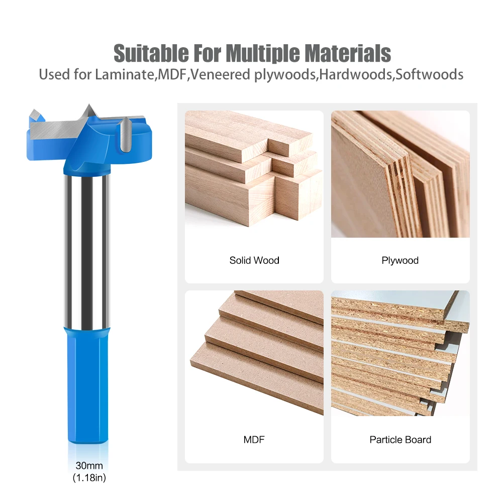 16-50mm Hinge Boring Forstner Drill Bit Hole Saw Cutter Tungsten Carbide Woodworking Drill Bits Set for Wood Plastic Plywood