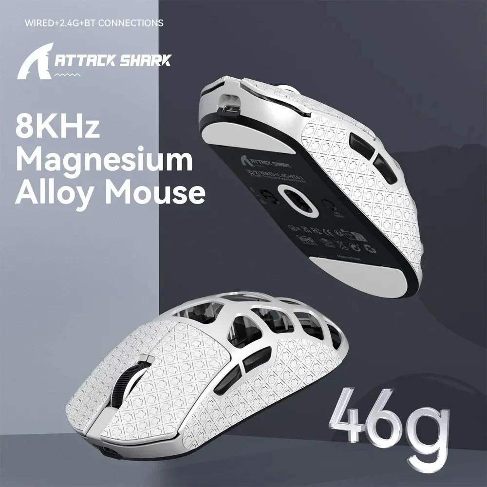 Attack Shark R3 Wireless Gaming Mouse&Tape,PAW3395 26K DPI 8K Polling Rate,Tri-Mode BT/2.4G/Wired Magnesium Alloy 46g Ultralight