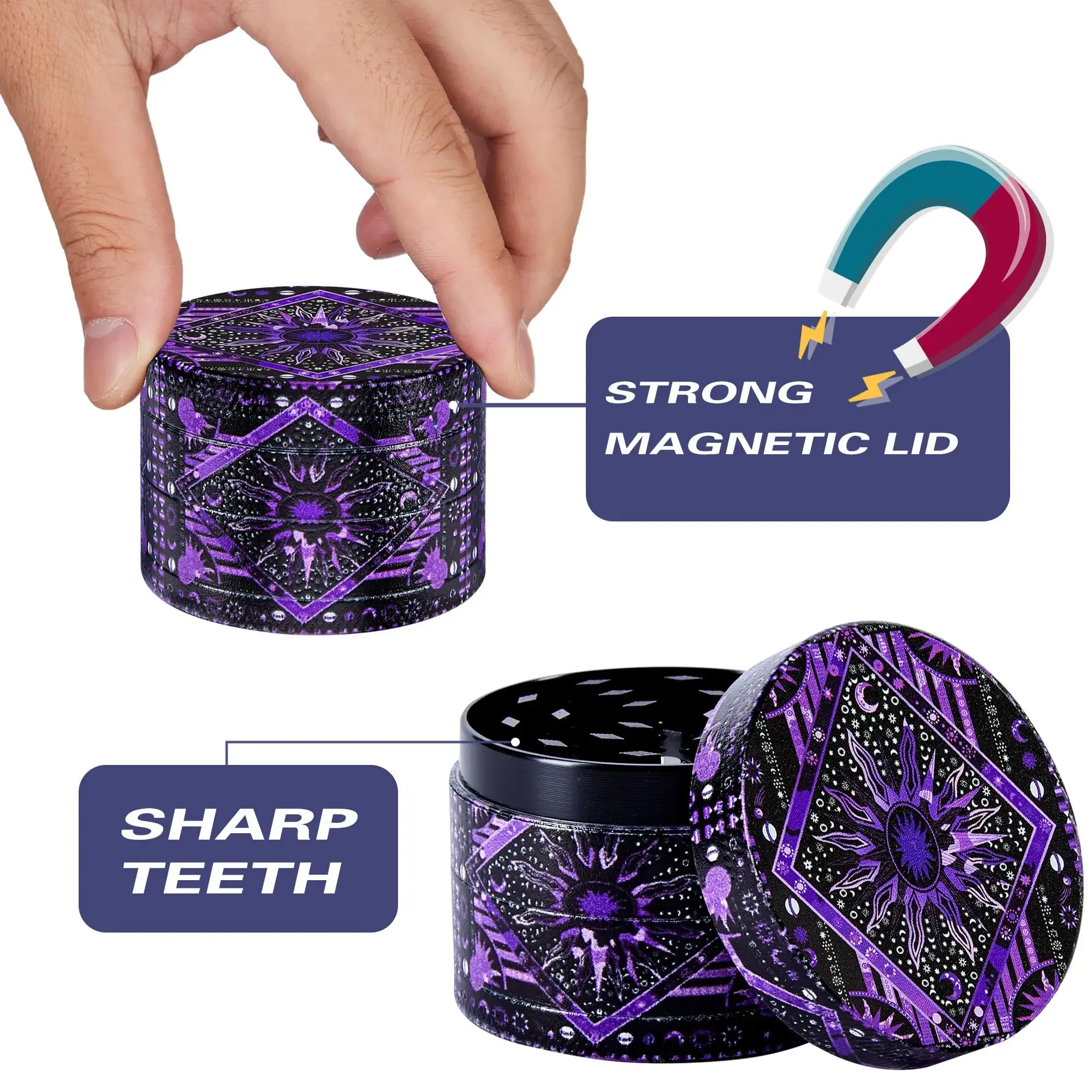 Pruple Themed Sun and Moon 4-layer Herb Grinder-50mm/2inch
