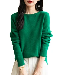 Fashion Sweater for Women 100% Merino Wool Fall Winter Warm Soft O-Neck Long Sleeves Knitting Pullover Jumper Female Sweater Top