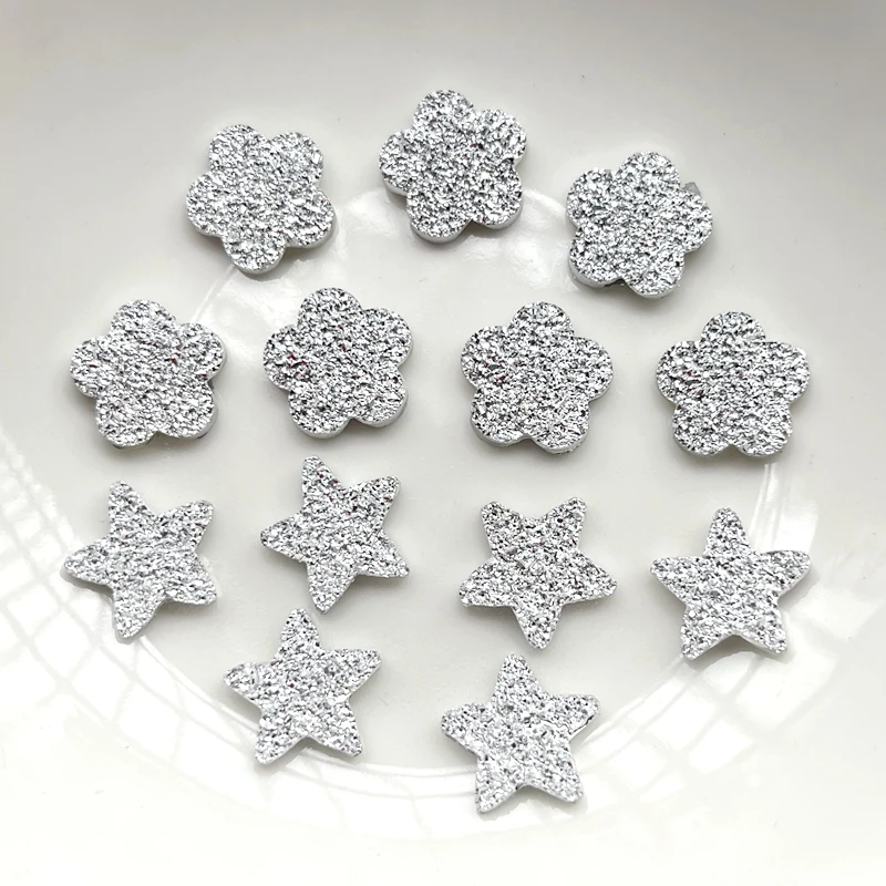 50pcs 14mm shiny mineral resin silver five-pointed star flower flat back stone decal DIY wedding jewelry scrapbook decoration