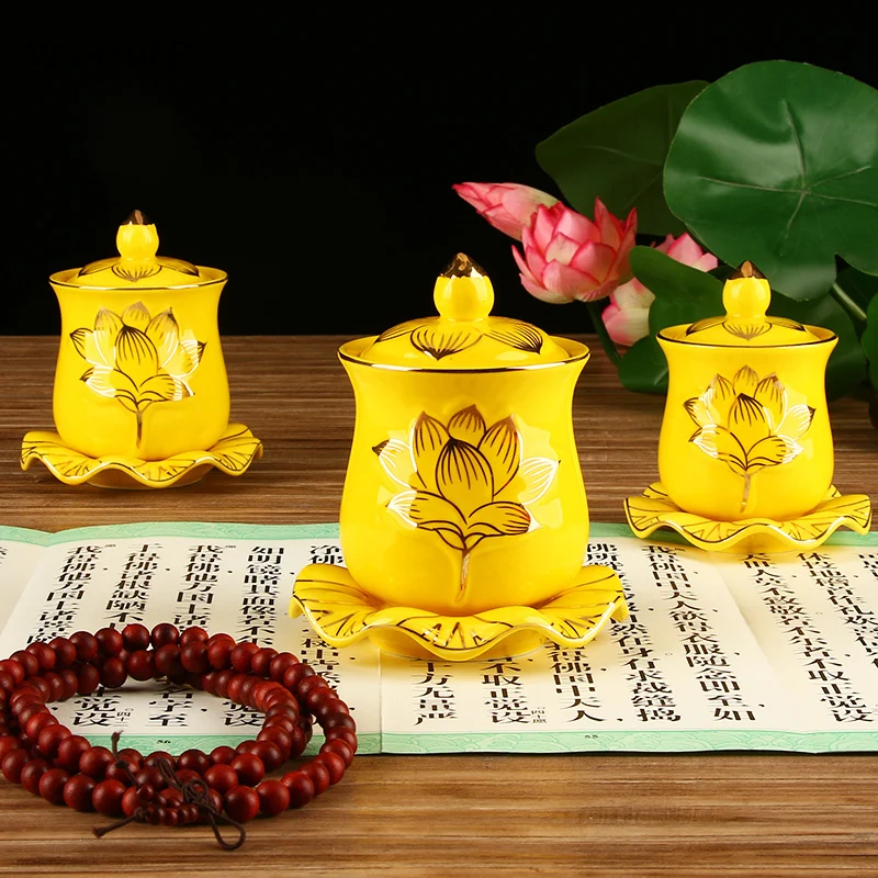 Yellow nasturtium water supply cup Holy water cups Guanyin Buddha Front of the Buddhist temple Lotus Buddhist temple ornaments