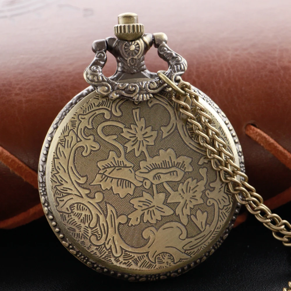 Bronze Forest Wolf Embossed Arabic Digital Quartz Pocket Watch Necklace Pendant Clock Fob Chain Men's Women's Cf1252