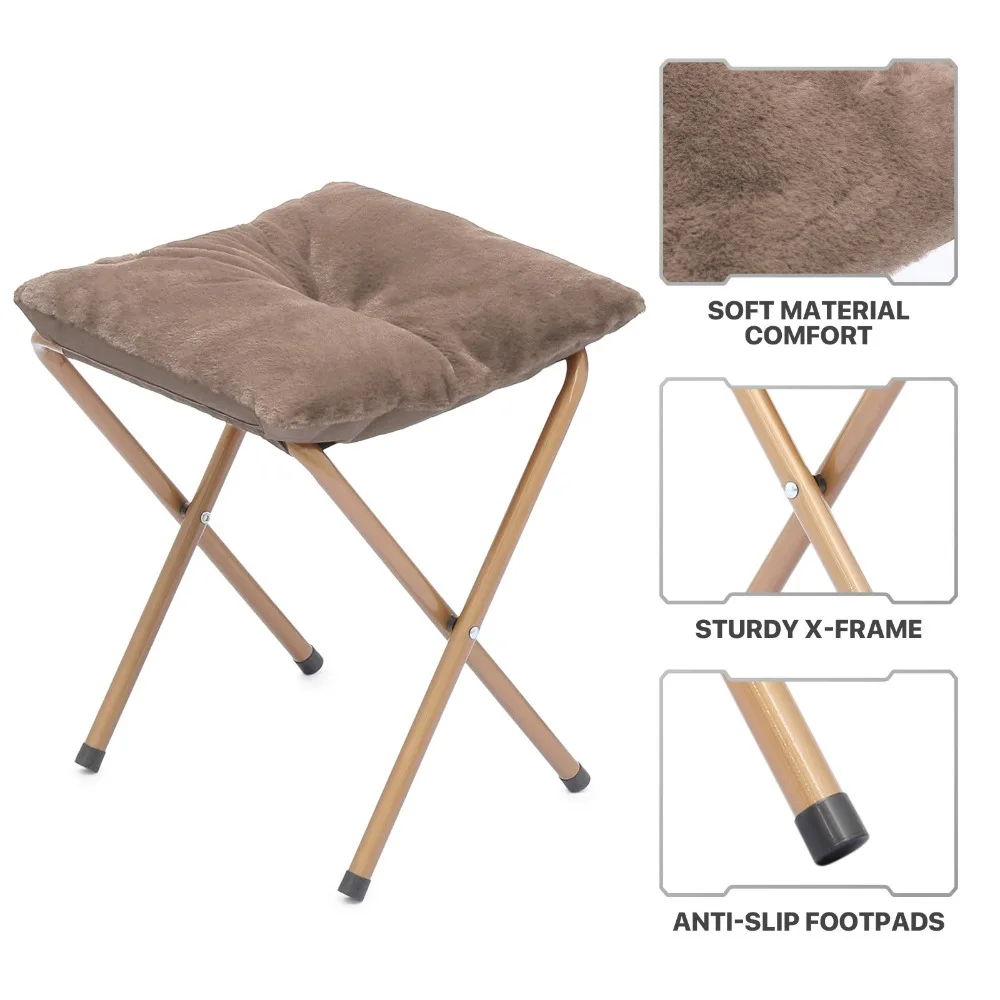 Chaise pliante avec soucoupe en fausse fourrure douce, siège lunaire confortable et surdimensionné avec rembourrage