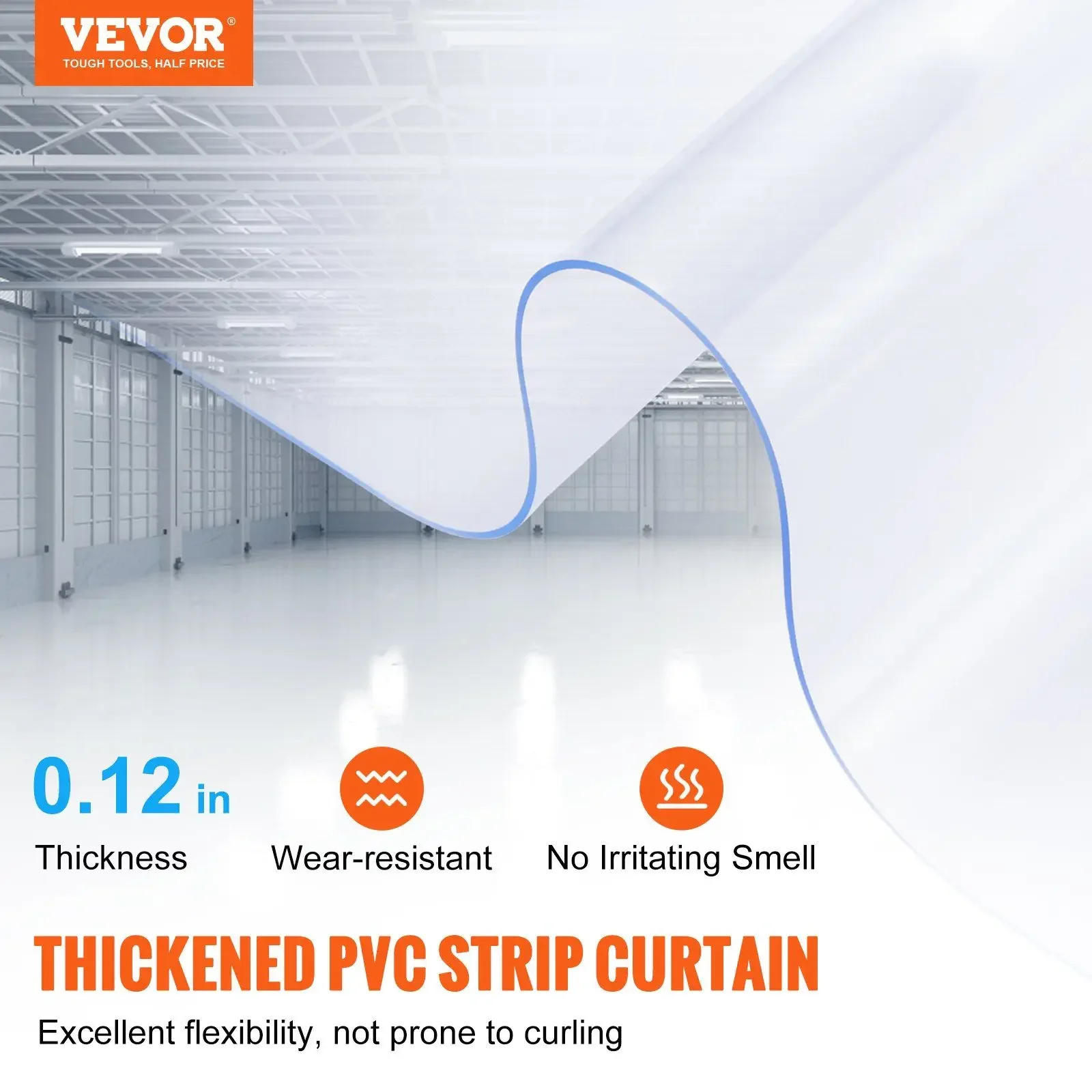 Commercial PVC Strip Door Material – 100' Length x 12" Width – 0.12" Thick Clear Plastic Strips – High Traffic Areas