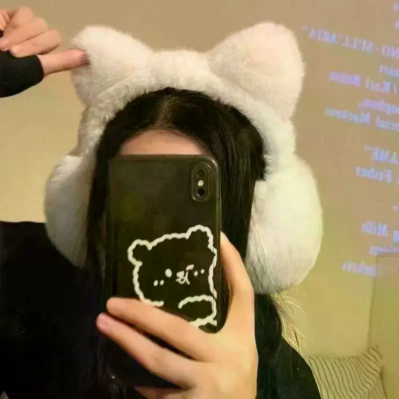 Cute Cat Earmuffs Outdoor Windproof Winter Warm Soft Plush Ear Warmers Retractable Foldable Ear Covers For Women Girls