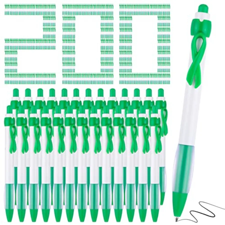 

Pcs Mental Health Suicide Prevention Awareness Retractable Pen Green Ribbon Liver Cancer Kidney Disease Awareness Ink Ballpoint
