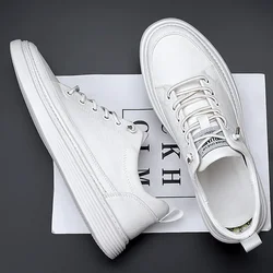 Young Men Shoes Spring and Autumn Casual Leather Shoes Men All Match Trendy Sports Shoes White Shoes White Trendy Shoes Sneakers