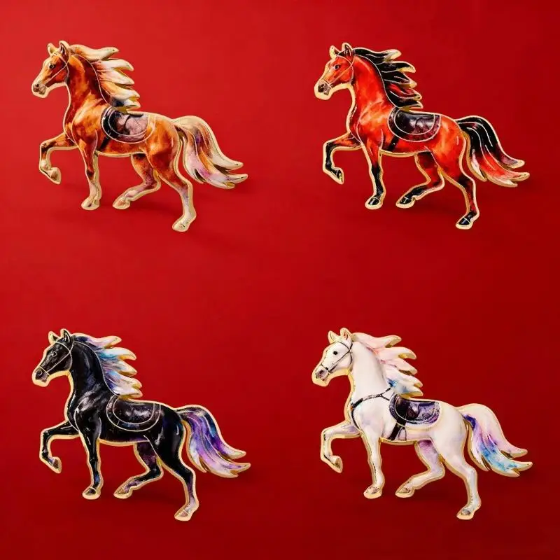 【New】1/4Pcs Horse Enamel Pin For Unisex Zodiac Horse Pony Brooch Clothing Backpack Accessory Metal Badge New Year Gift