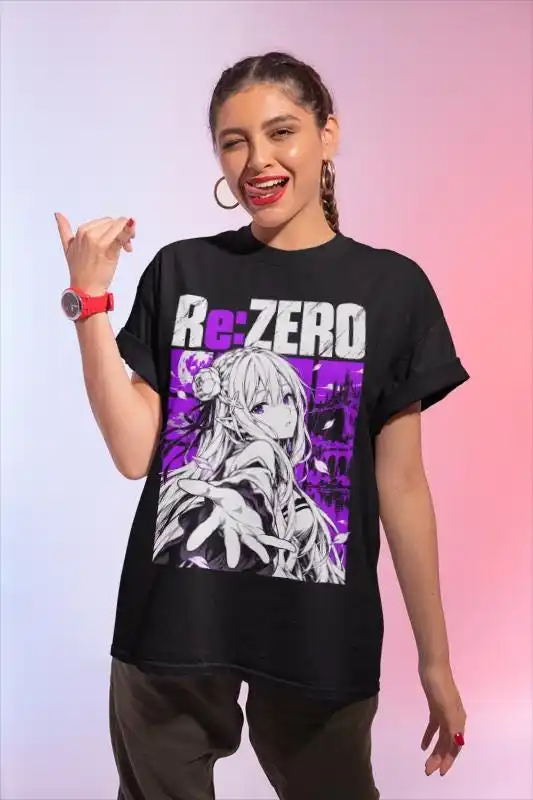 Emilia  Re Zero Starting Life in Another World Anime Purple Castle Graphic T-Shirt Cotton Men Women Streetwear Tee