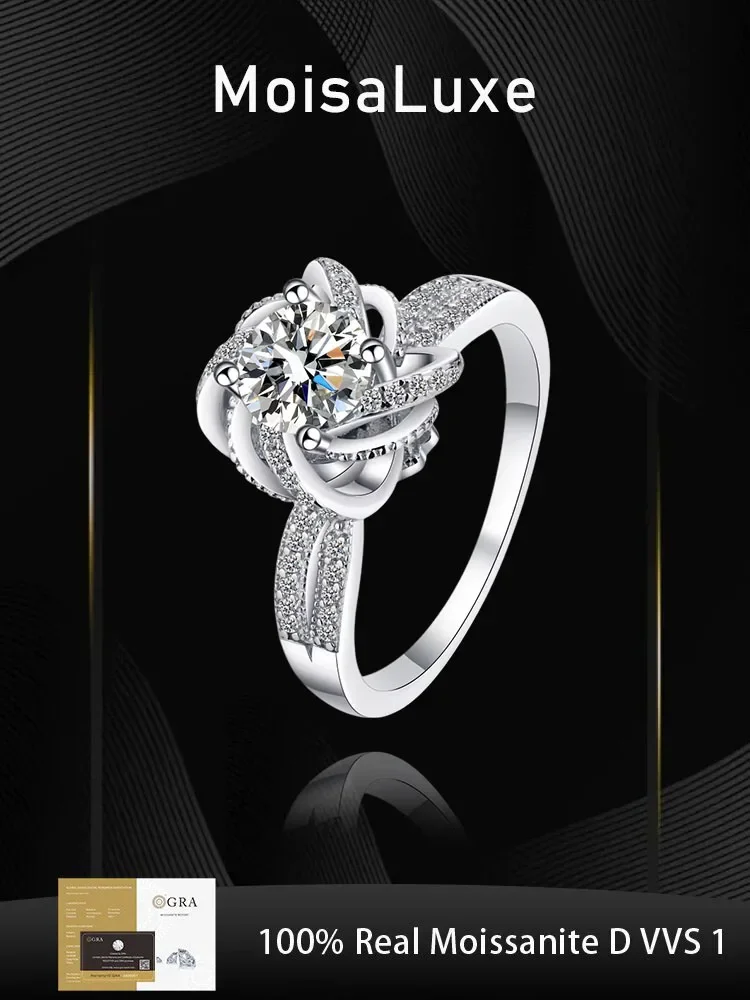 

925 sterling silver 1-2 carat moissanite ring VVS1 Dcolor with GRA certificate women rose romantic luxury wedding bands jewelry