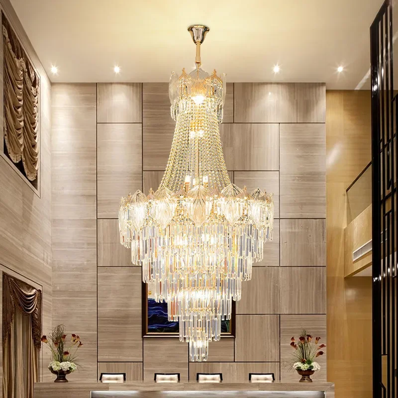 Modern Luxury Crystal Chandelier for Duplex Villa High Ceiling Living Room High End Middle Floor Pendant Light Fixture