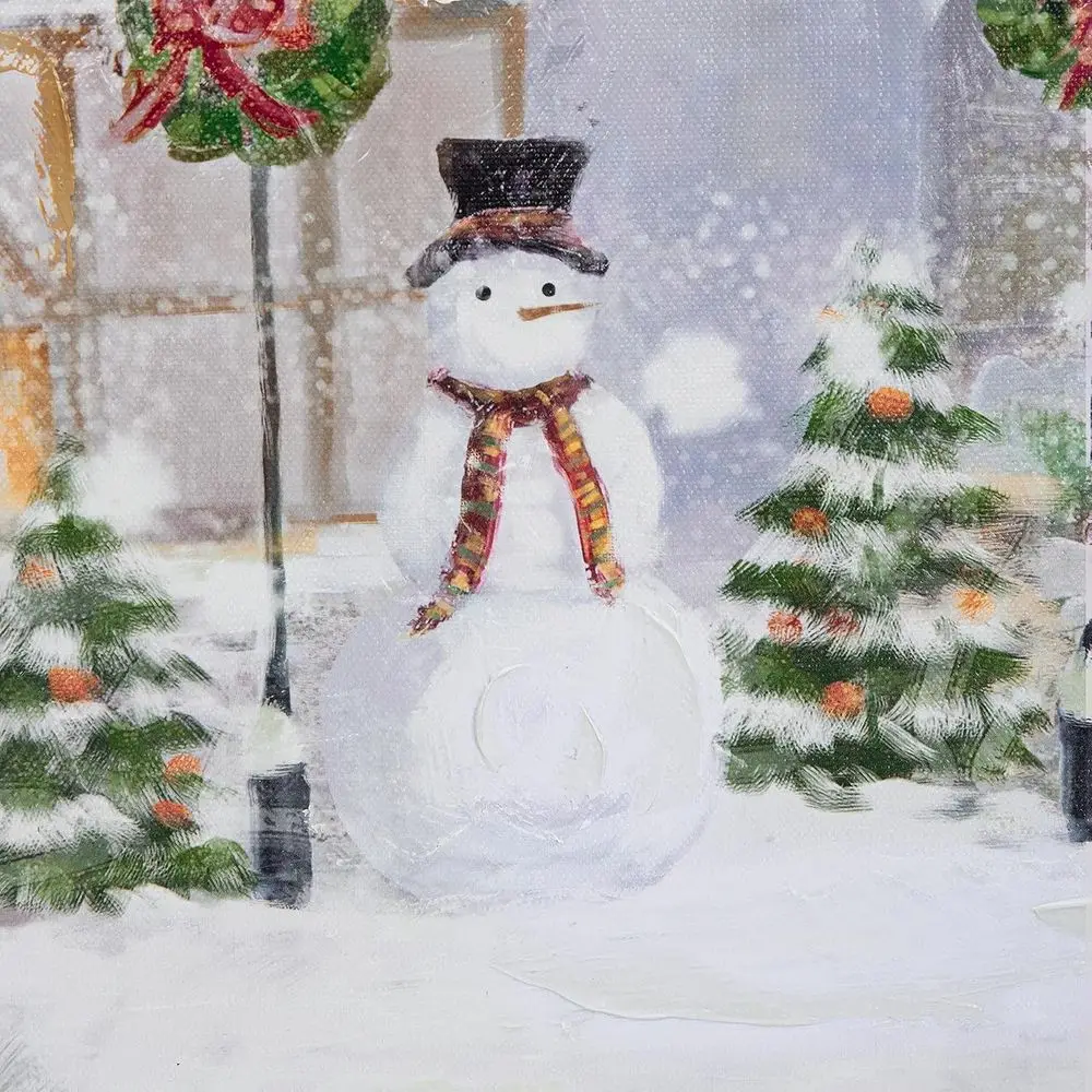 24x24 Inch Traditional Christmas Canvas Art - Snowy Winter Snowman Scene for Home Decor