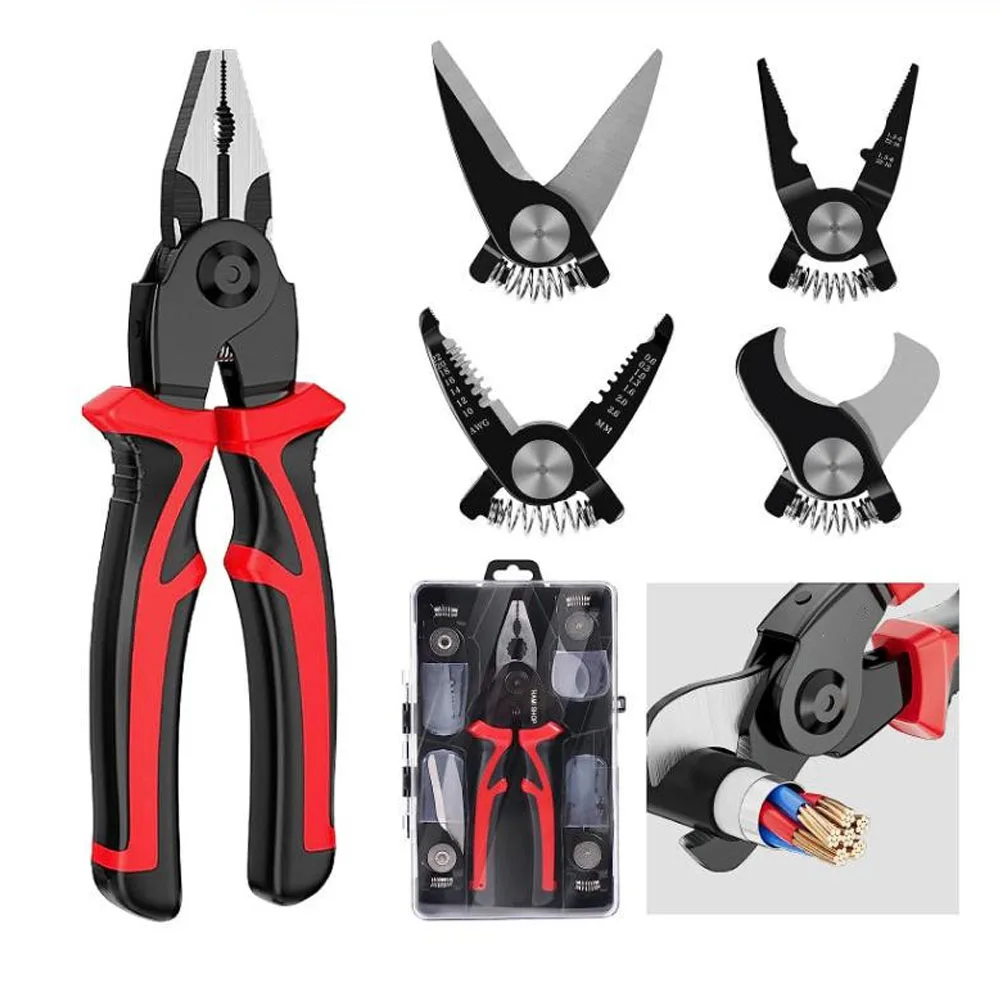 5 in 1 Multitool Pliers Portable Hand Tools Replaceable Head Crimping Tool Wire Stripper Non-Slip Handle Wire Cutter