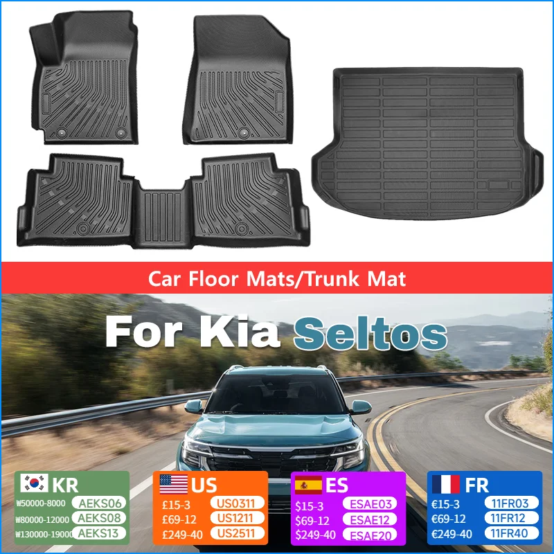 

Floor Mat Trunk Mat Cargo Liner for Kia Seltos 2024-2025 Water-proof Weather-resistant Non-slip Left Hand Drive Car Accessories