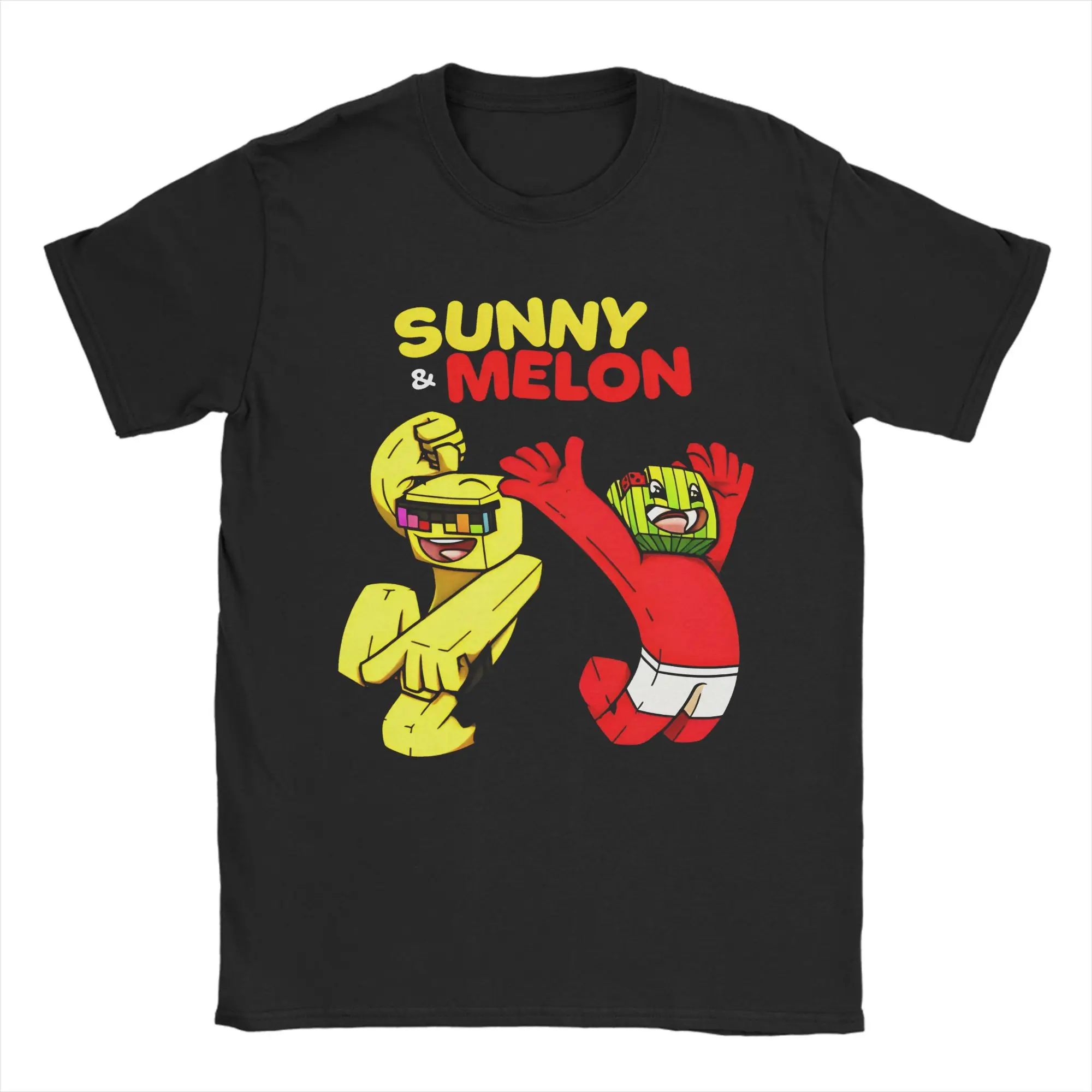 Men T-Shirts Sunny And Melon Dancing Jump Cartoon Funny Pure Cotton Tees Short Sleeve  T Shirts O Neck Clothing 4XL 5XL