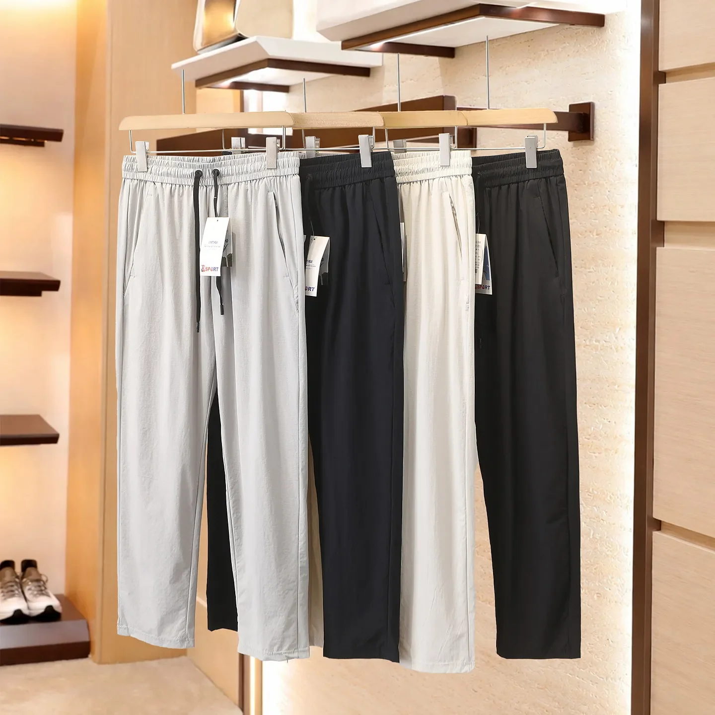 

Nordic has large size, high elastic waffle texture men's spring and summer dry and breathable sports casual trousers thin