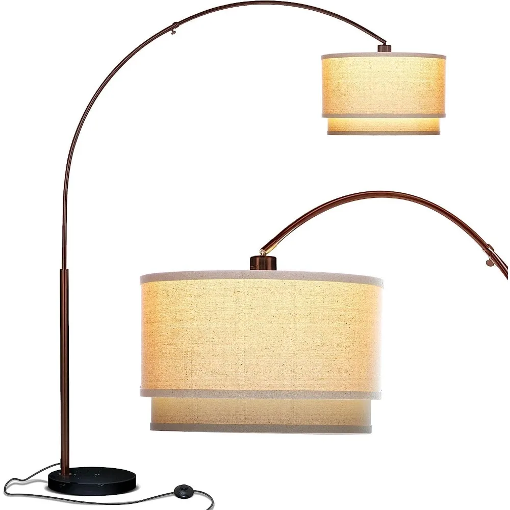 Mason Arc Floor Lamp - Modern Corner Standing Lamp with Unique Hanging Drum Lamp Shade for Living Room - Bright Overhead