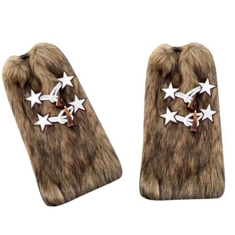 

Women Stylish Vintage Plush Leg Warmers with Star Horn Buttons Elastic Fit Soft Warm Fuzzy Boot Covers Footless Socks