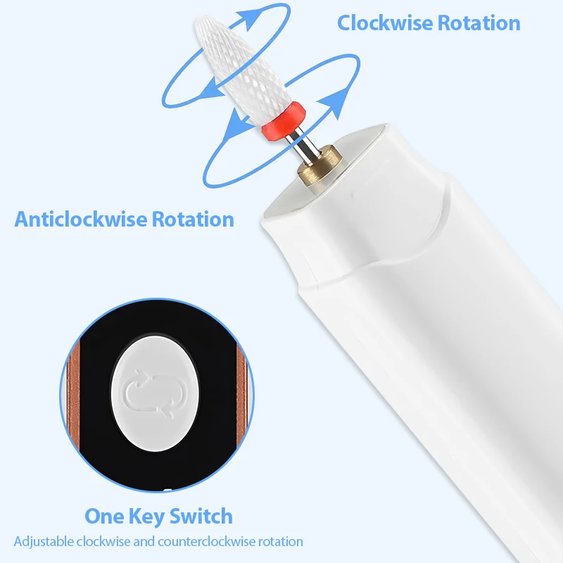 Electric Nail Drill Machine 15000RPM with LED Light Cordless Manicure Cutter for Nail Repair Designed Gel Removing Salons Tools