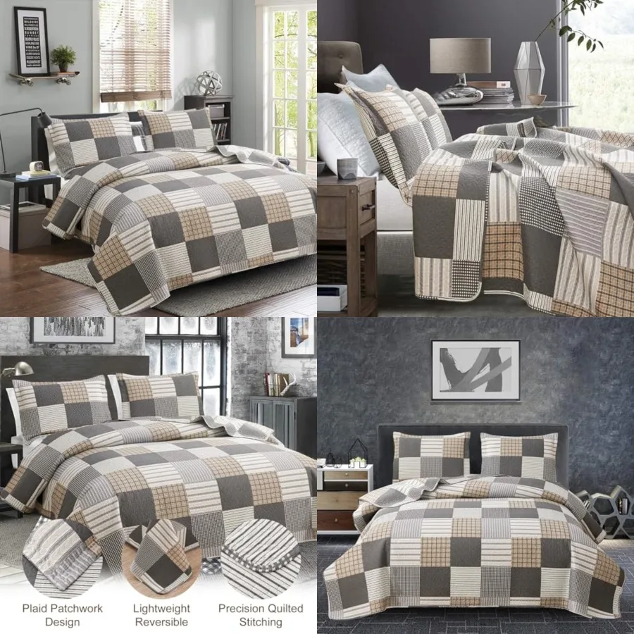 

Quilt Set - Queen Size Bedspread Coverlet - White - Lightweight Reversible - Soft Microfibers - All Season