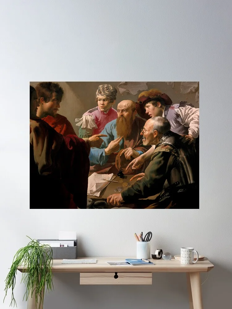 Brugghen, Hendrick ter - The Calling of St. Matthew Painting, Art Print Canvas Poster, Living Room Decor, Home Wall Picture