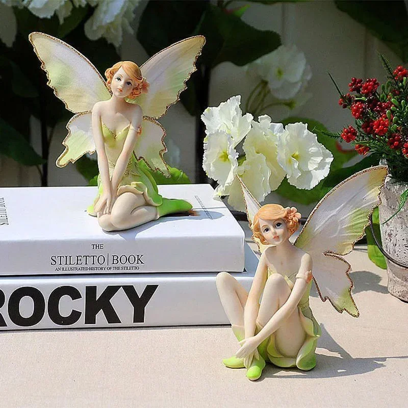 American Green Elf Girl Fairy Resin Ornaments Art Home Decor Children's Room Figurines Decoration Car Interior Accessories Items