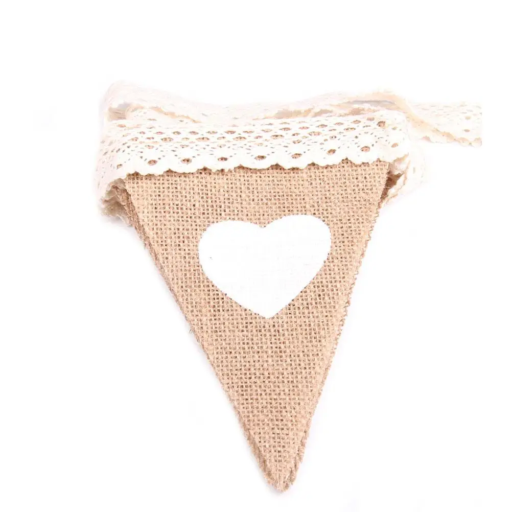 

Burlap Banner 3M 12Pcs Vintage Lace Pennant Flags Garland Heart Bunting Wedding Home Celebration Display