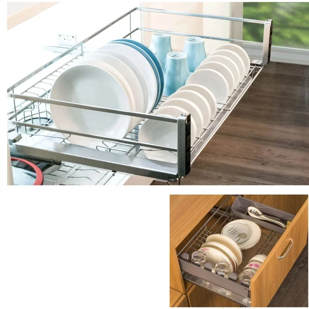 For Dish Rack Kitchen Pull Out Basket Drawer Organizer Kitchen Accessory Storage Metal Wire Basket