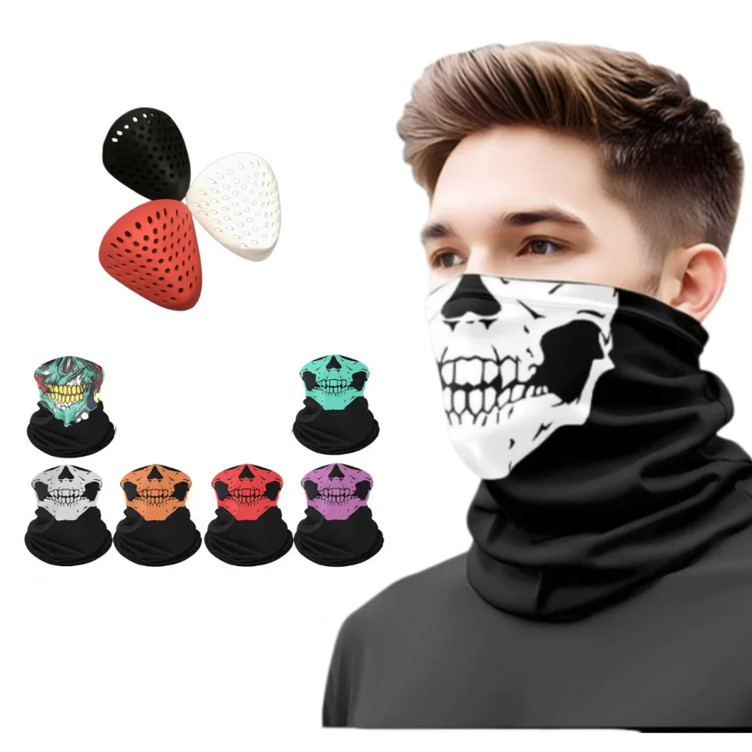 Skull Face Mask Headband Windproof Breathable Sunscreen Cycling Outdoor Headscarf Built Silicone